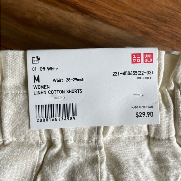 NWT NEVER WORN | Uniqlo Women Linen Cotton Shorts, Off White Color, Size M - Picture 15 of 15